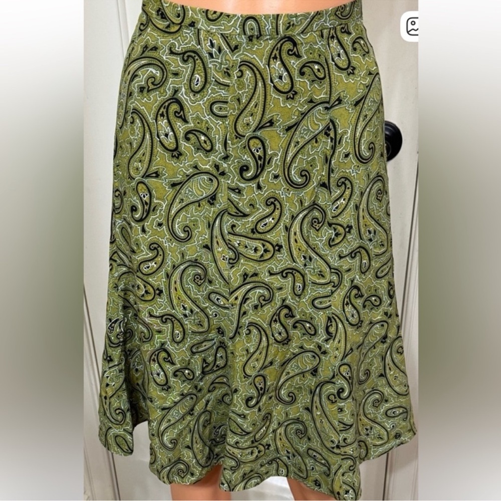 Vintage Marshall Fields 100% Silk Paisley Midi Skirt Green Boho Size 12 - Picture 2 of 4
